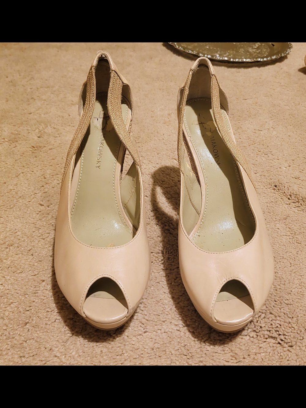 b. makowsky Nude Peep-Toe Slingback Heels